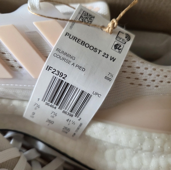 NEW In Box Adidas Pure Boost 23 Women's White & Blush Running Shoes, Size 9 - Picture 5 of 7